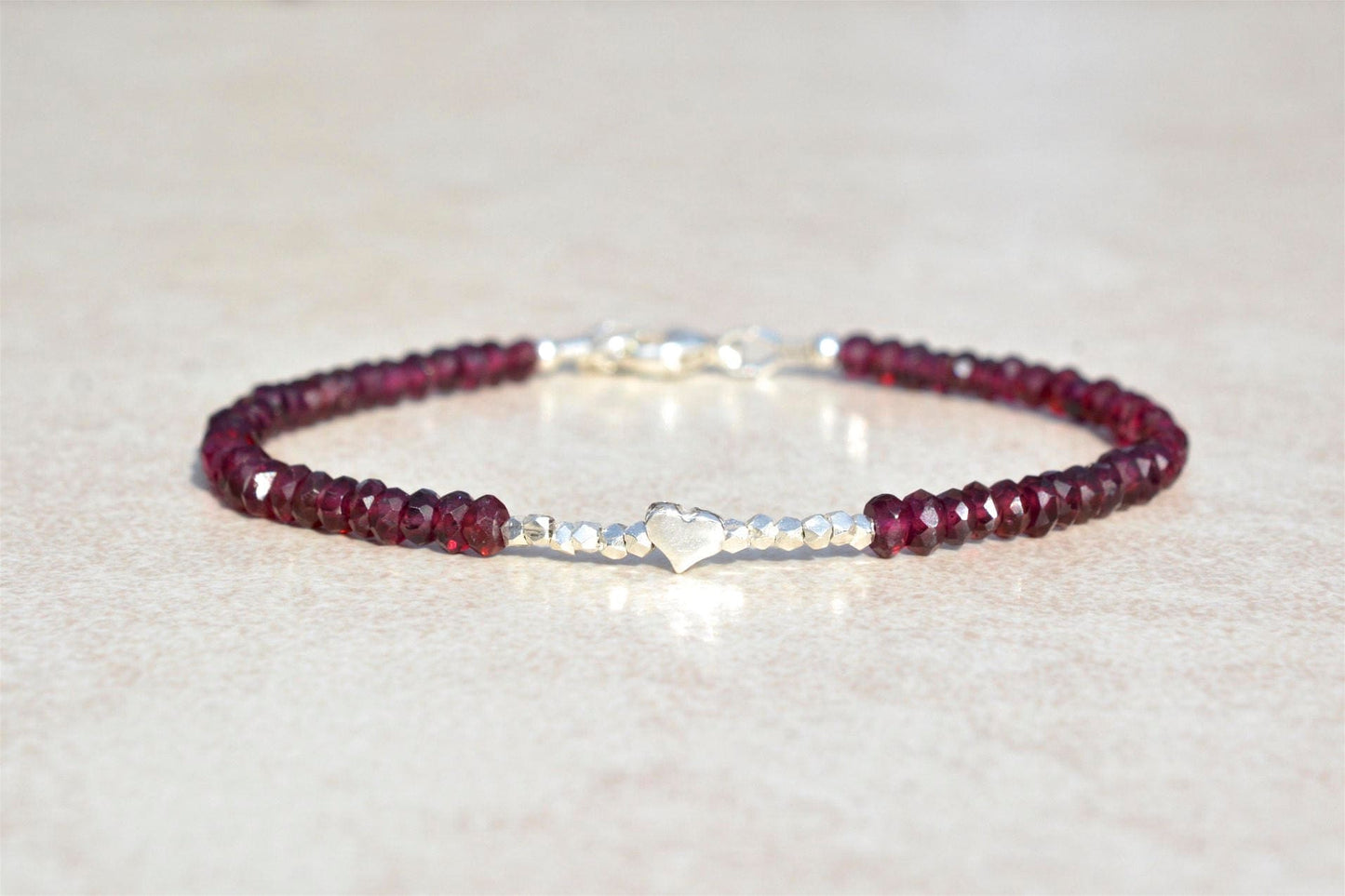 January Birthstone Garnet Beaded Bracelet