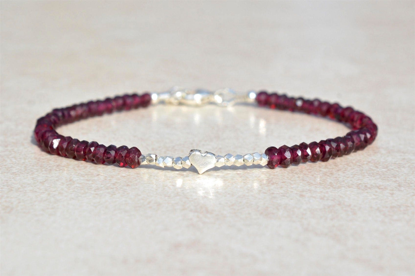 January Birthstone Garnet Beaded Bracelet
