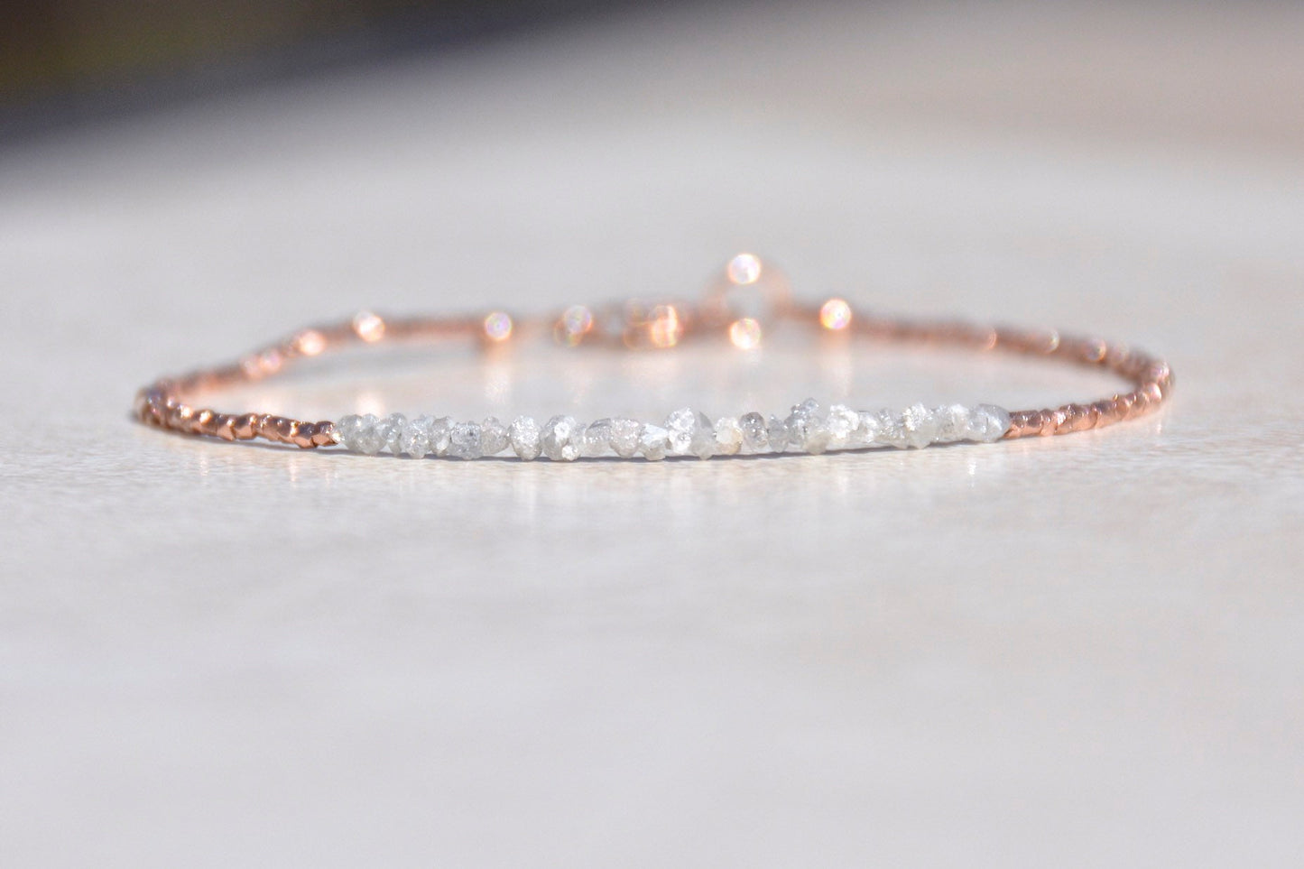Raw Diamond Bracelet with Rose Gold Beads