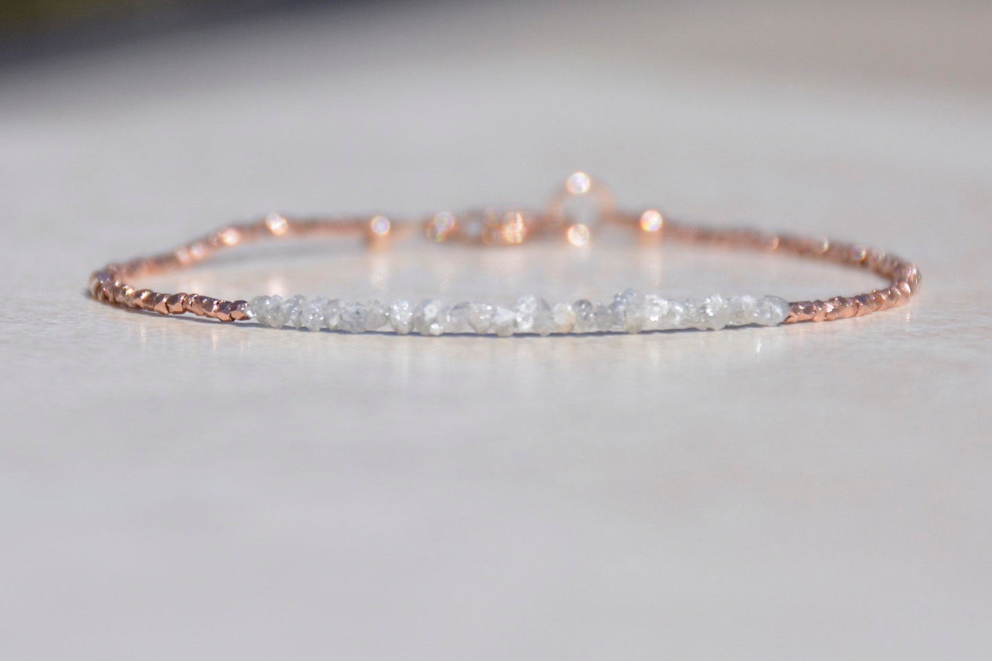 Raw Diamond Bracelet with Rose Gold Beads