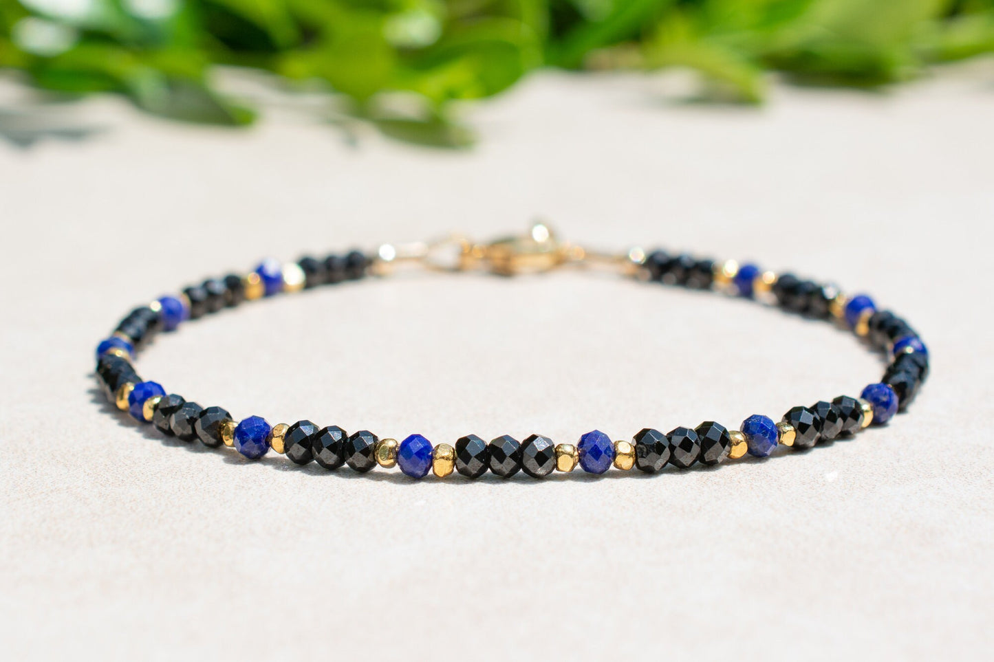 Delicate Black Spinel & Lapis Beaded Bracelet
