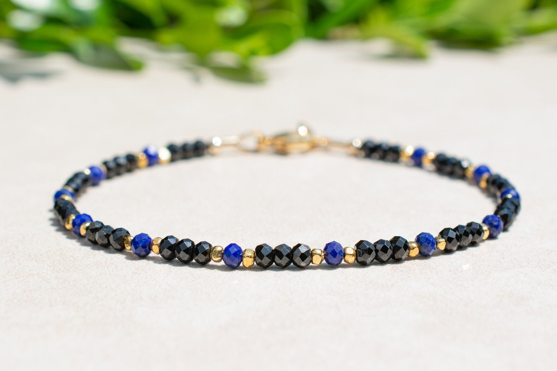 Delicate Black Spinel & Lapis Beaded Bracelet