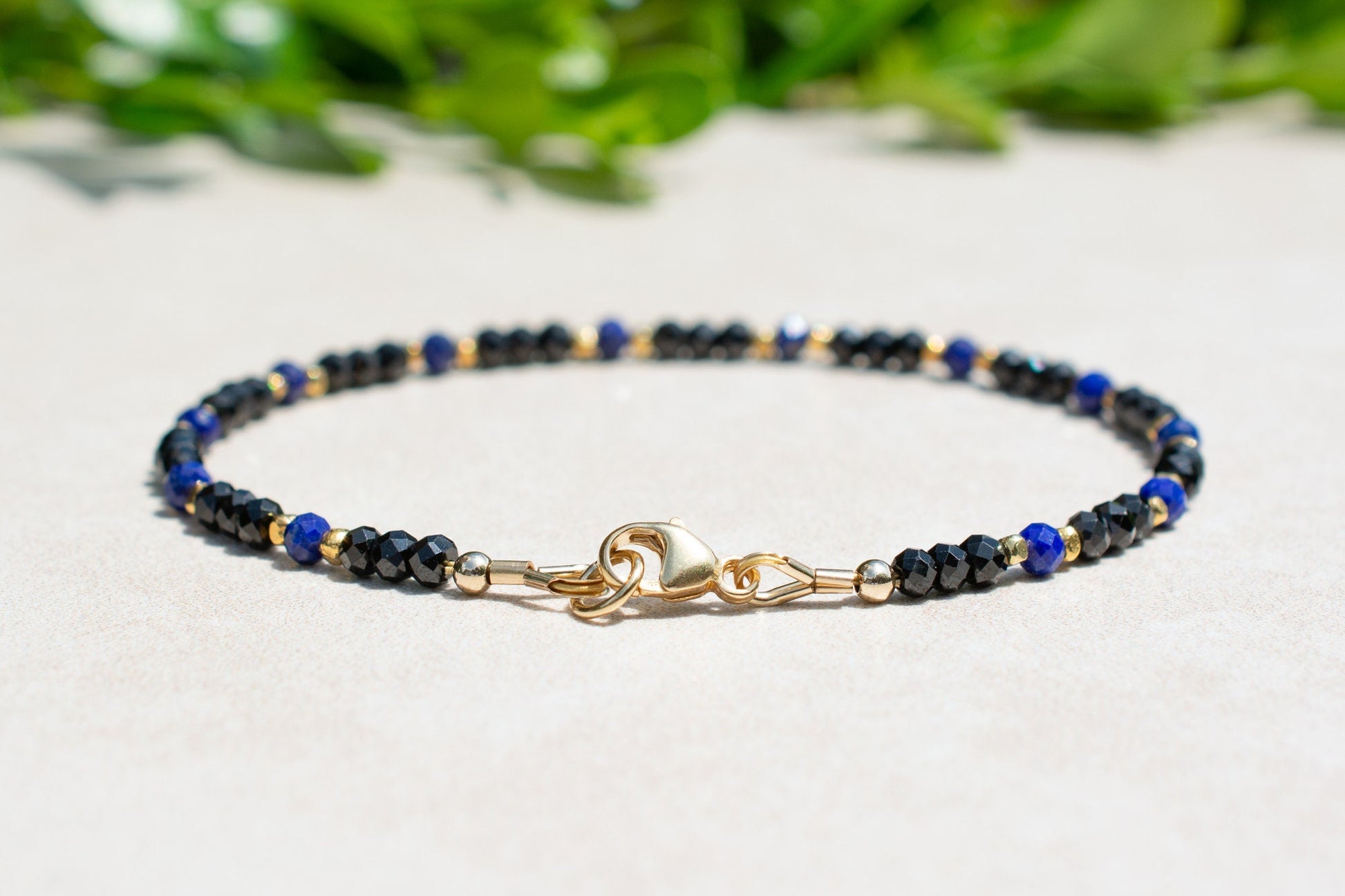 Delicate Black Spinel & Lapis Beaded Bracelet