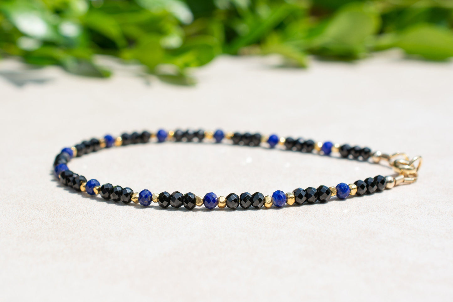 Delicate Black Spinel & Lapis Beaded Bracelet
