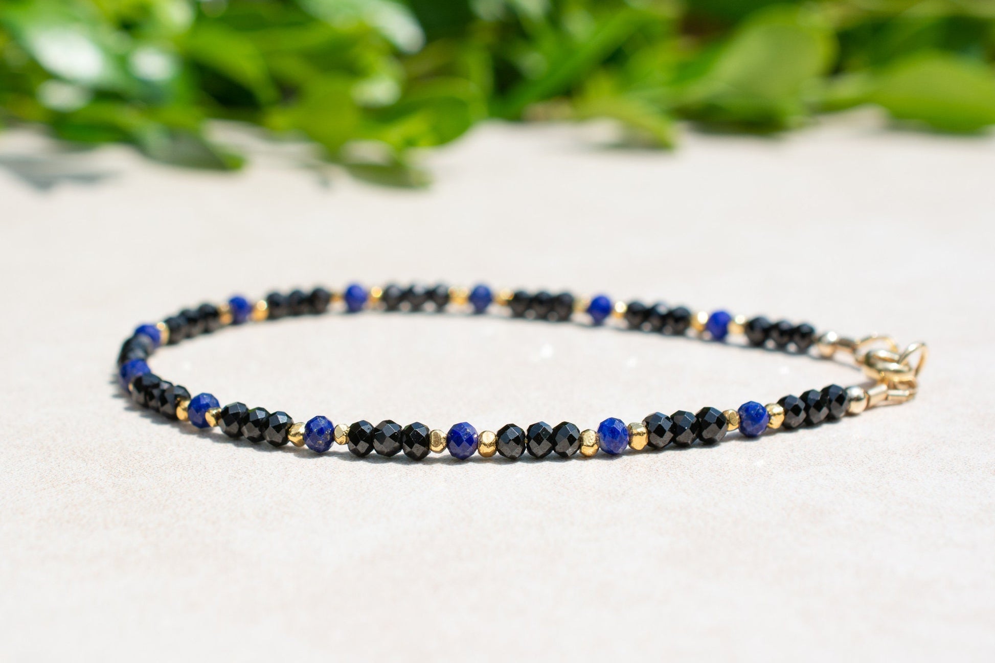 Delicate Black Spinel & Lapis Beaded Bracelet