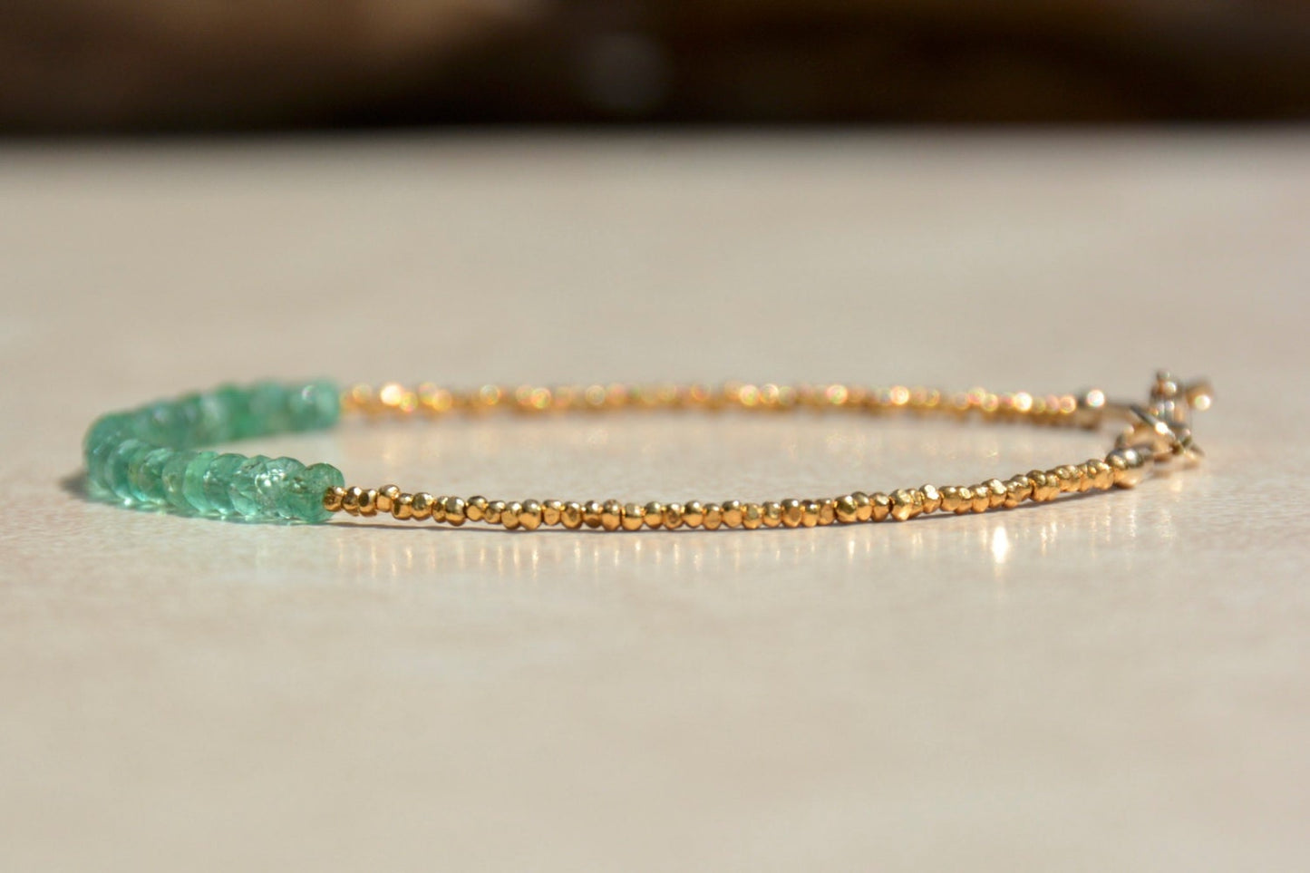 Emerald & Gold Beaded Birthstone Bracelet
