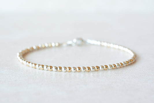 Gold and Sterling Silver Round Beaded Bracelet