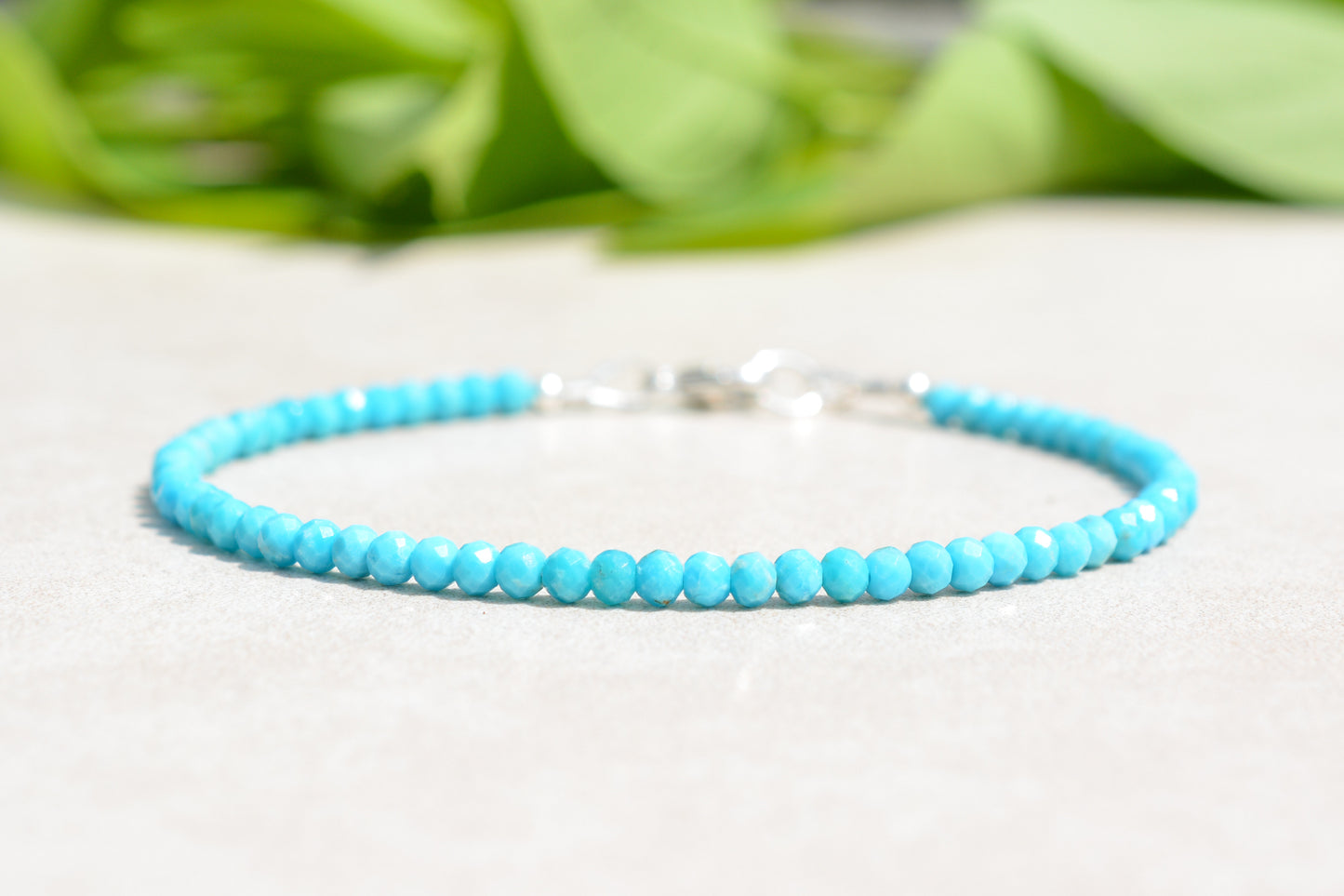 Dainty Natural Arizona Turquoise Beaded Bracelet, December Birthstone