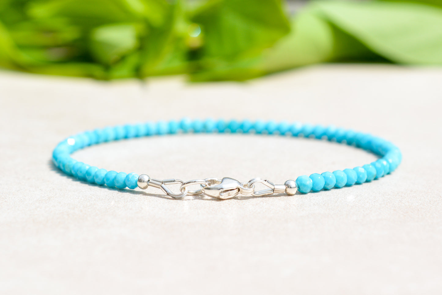 Dainty Natural Arizona Turquoise Beaded Bracelet, December Birthstone