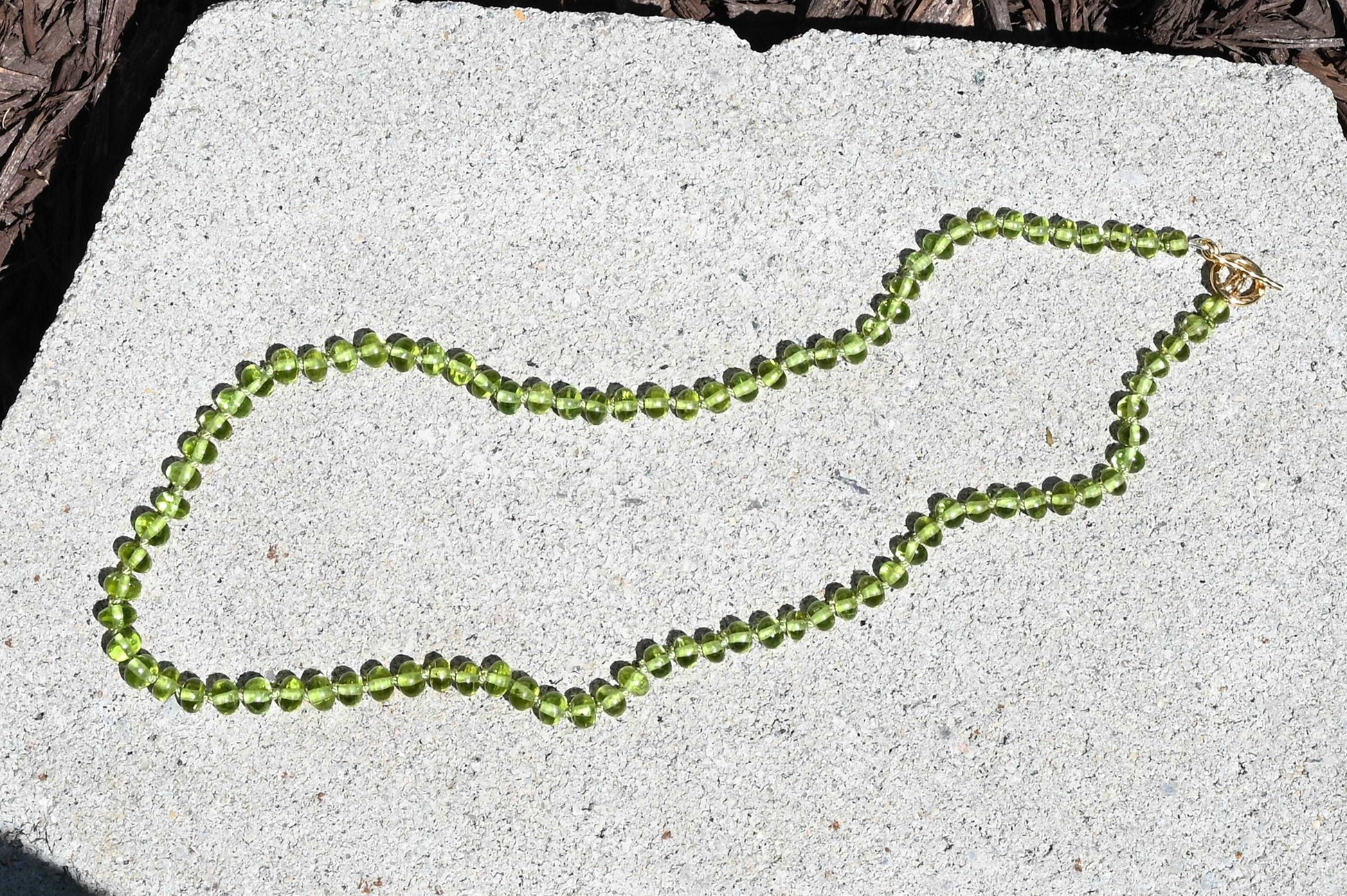 Peridot Beaded Necklace Hand Knotted on Silk