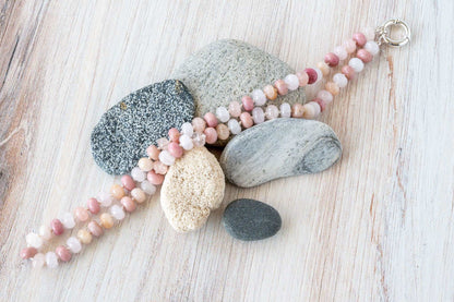 Natural Wood Rhodonite and Agate Hand Knotted Necklace