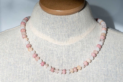 Natural Wood Rhodonite and Agate Hand Knotted Necklace