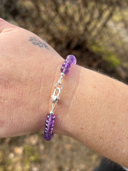 Natural Amethyst February Birthstone Bracelet with Silver