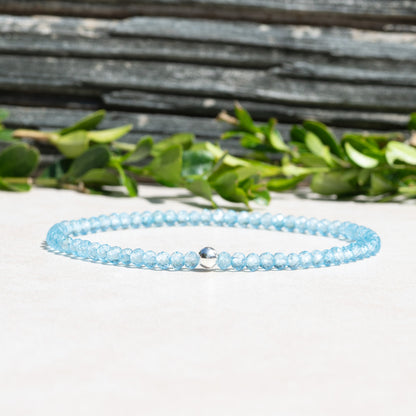 Woman's Blue Topaz Stretch Beaded Bracelet December Birthstone