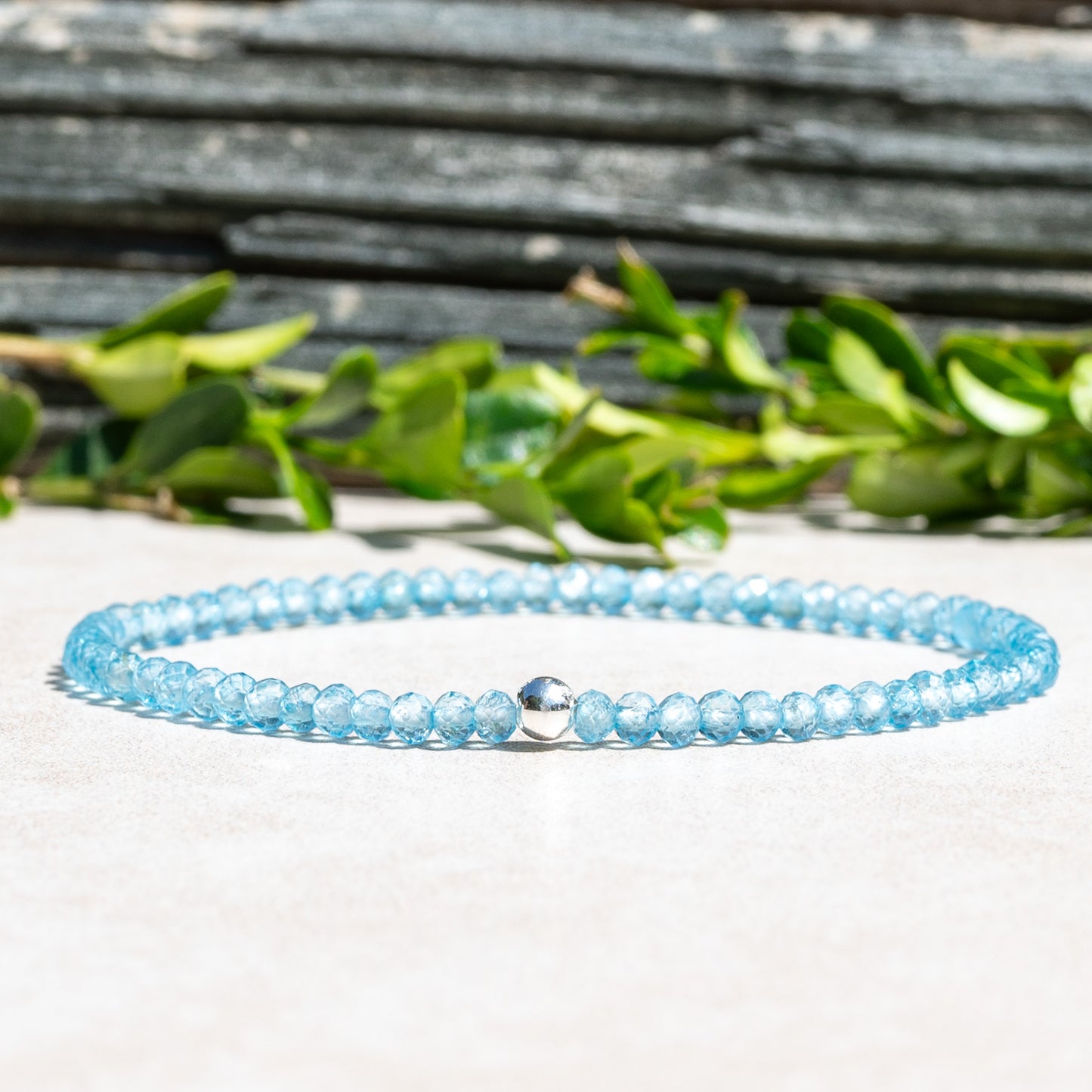 Woman's Blue Topaz Stretch Beaded Bracelet December Birthstone