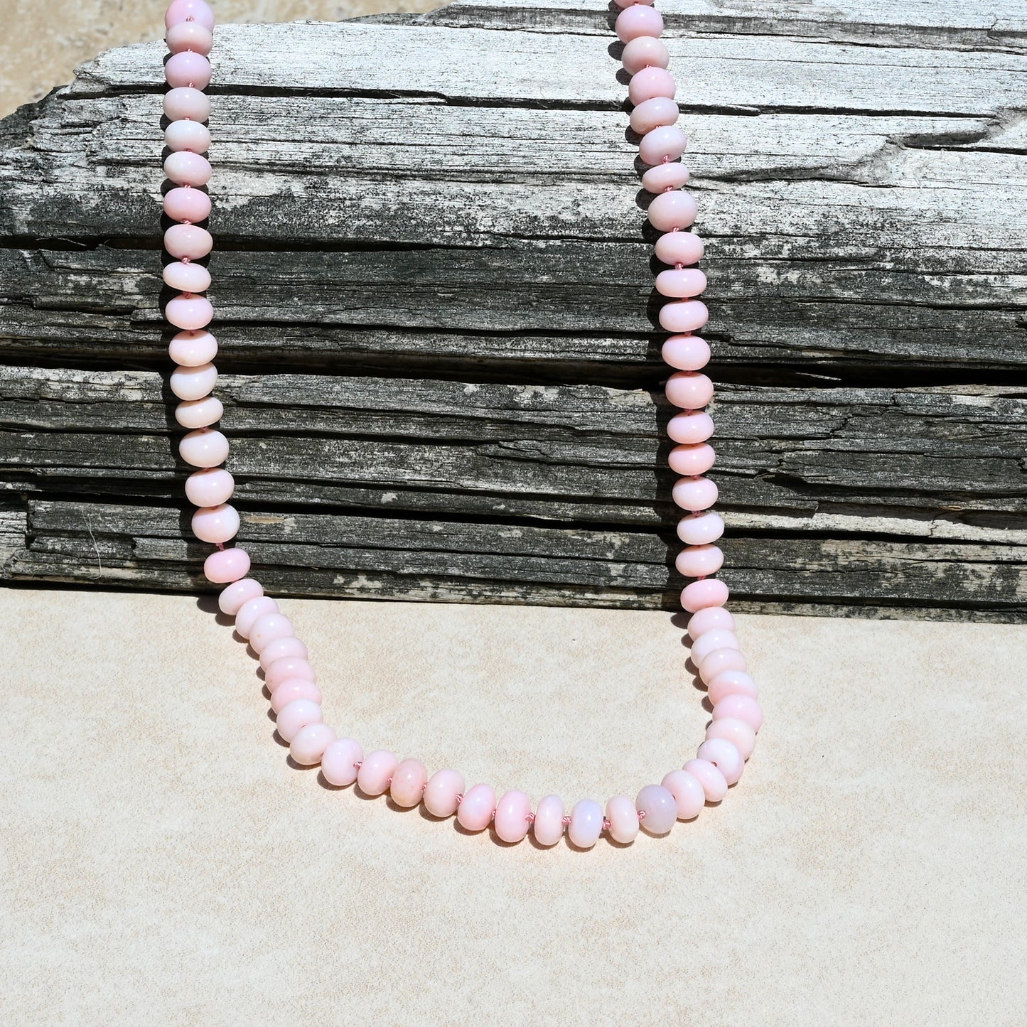 Natural Pink Opal Hand Knotted Necklace OOAK