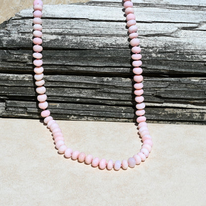 Natural Pink Opal Hand Knotted Necklace OOAK