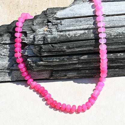 Shaded Pink Gemstone Hand Knotted Necklace & Sterling Silver