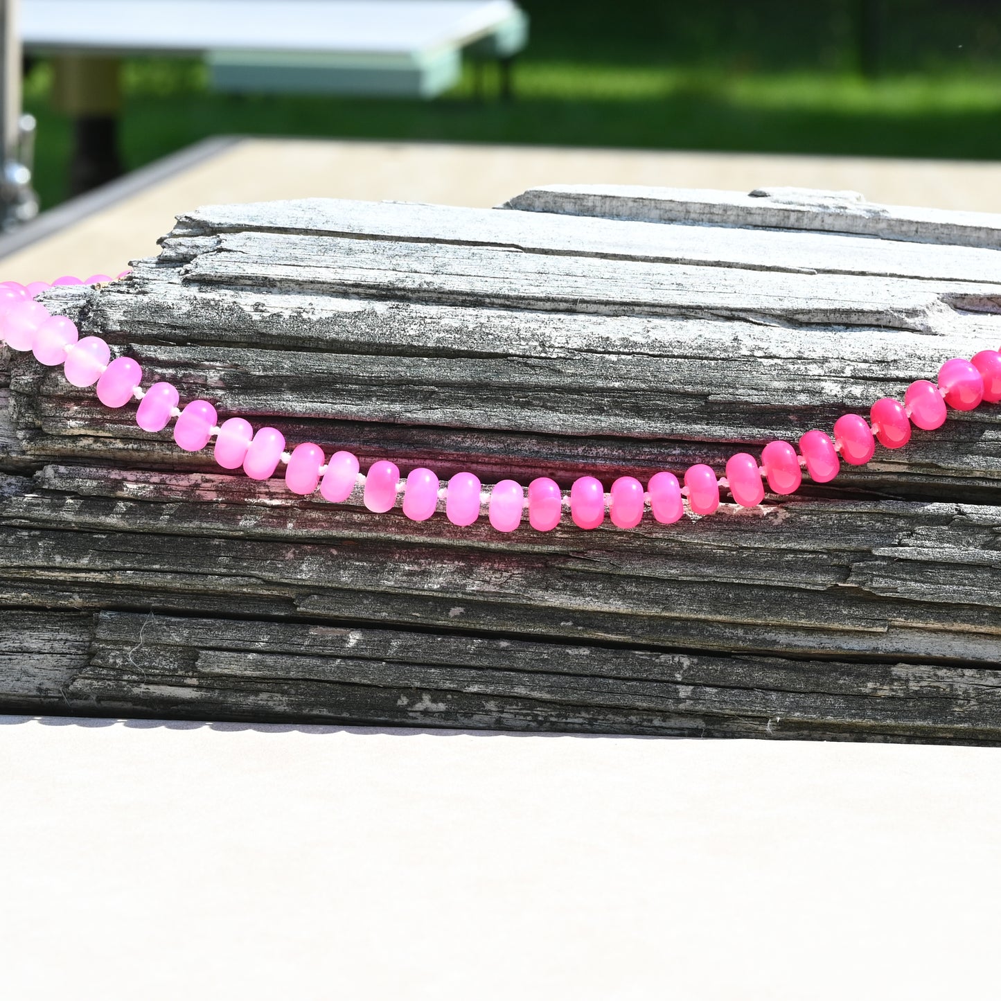 Shaded Pink Gemstone Hand Knotted Necklace & Sterling Silver