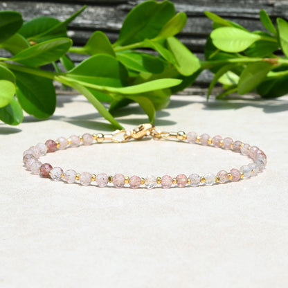 Natural Strawberry Quartz and Rose Gold Women's Gemstone Bracelet