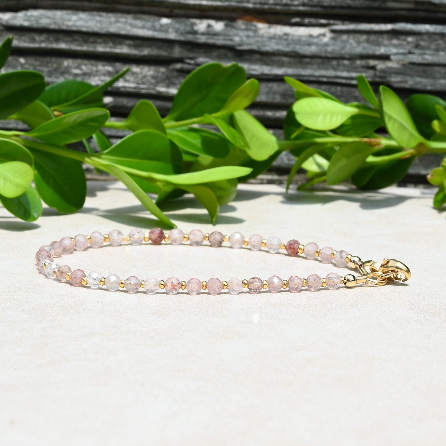 Natural Strawberry Quartz and Rose Gold Women's Gemstone Bracelet