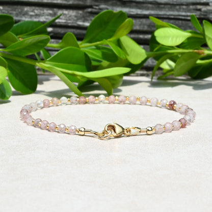 Natural Strawberry Quartz and Rose Gold Women's Gemstone Bracelet