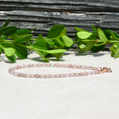 Natural Strawberry Quartz and Rose Gold Women's Gemstone Bracelet