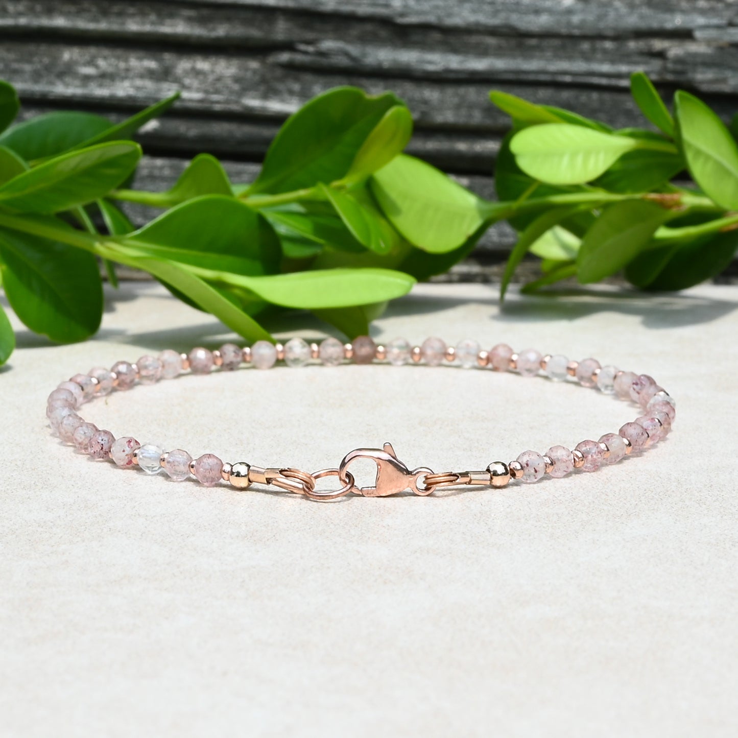 Natural Strawberry Quartz and Rose Gold Women's Gemstone Bracelet