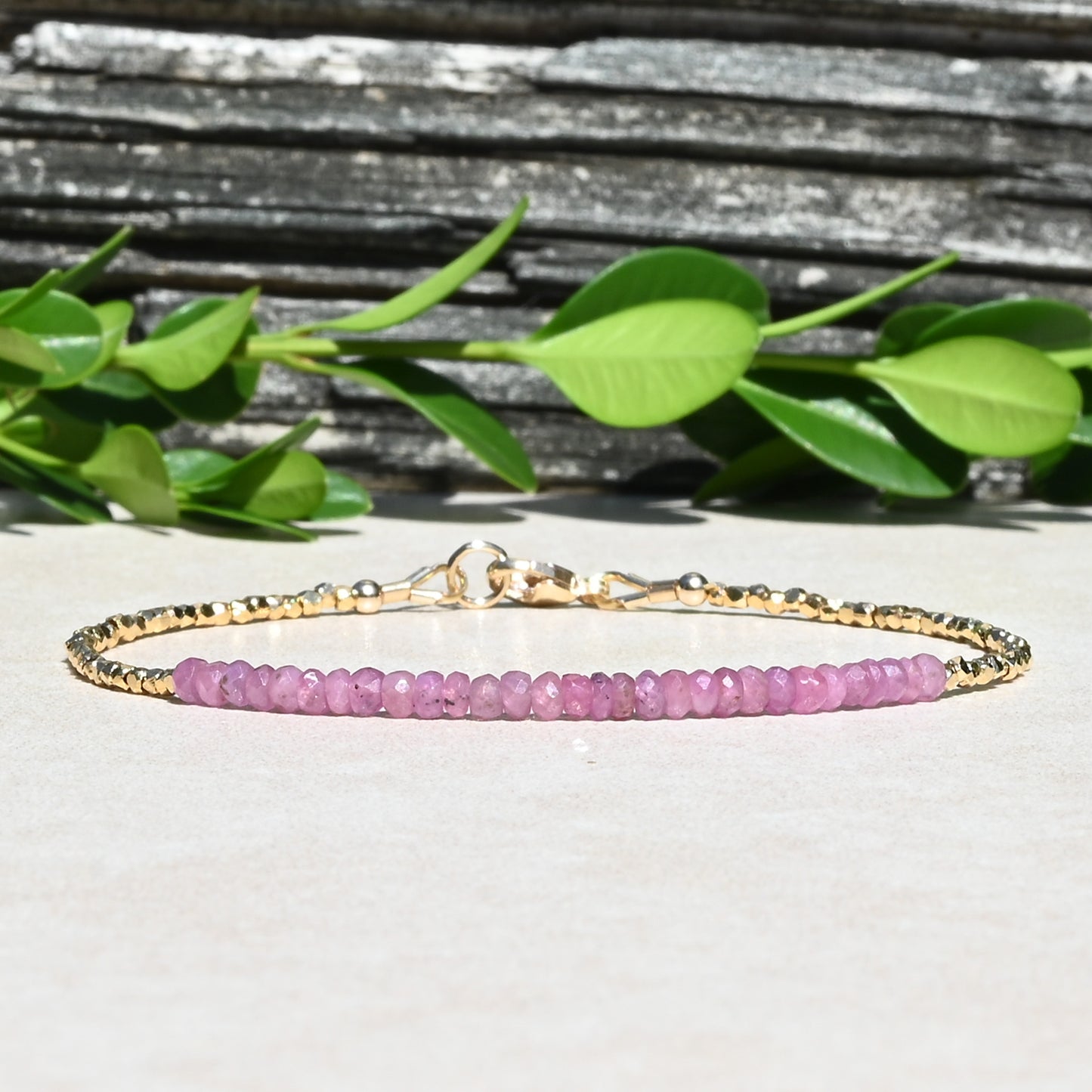 Pink Sapphire Gemstone Beaded Bracelet | September Birthstone