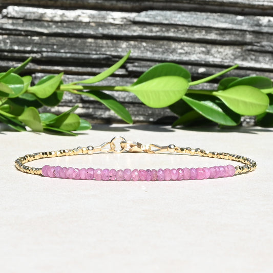 Pink Sapphire Gemstone Beaded Bracelet | September Birthstone