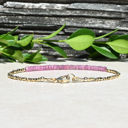 Pink Sapphire Gemstone Beaded Bracelet | September Birthstone