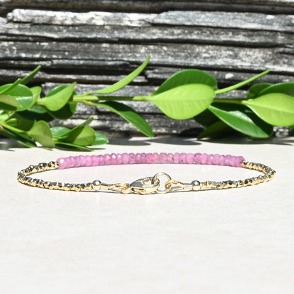 Pink Sapphire Gemstone Beaded Bracelet | September Birthstone