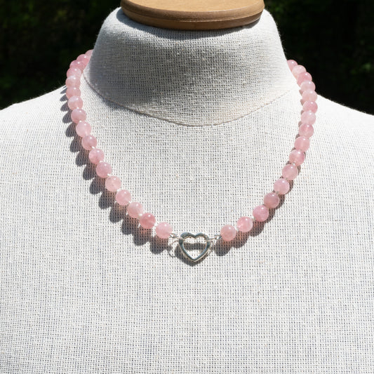 Hand Knotted Rare Mauve Pink Madagascar Natural Rose Quartz