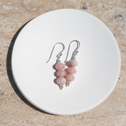 Wood Rhodonite and Sterling Silver Earrings