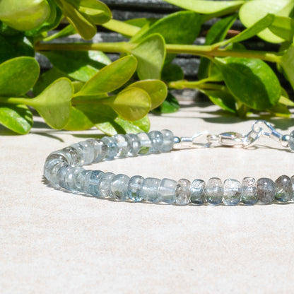 Natural Moss Aquamarine Beaded Gemstone march birthstone bracelet.