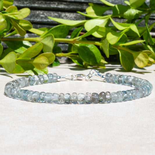 Natural Moss Aquamarine Beaded Gemstone march birthstone bracelet.