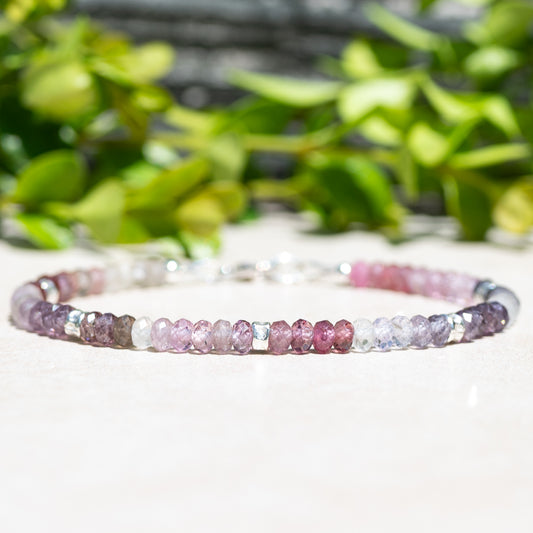 Multi Spinel gemstone Beaded Bracelet with Sterling Silver. 
