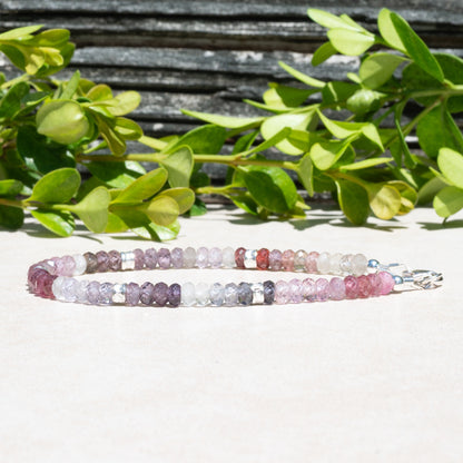 Multi Spinel gemstone Beaded Bracelet with Sterling Silver. 