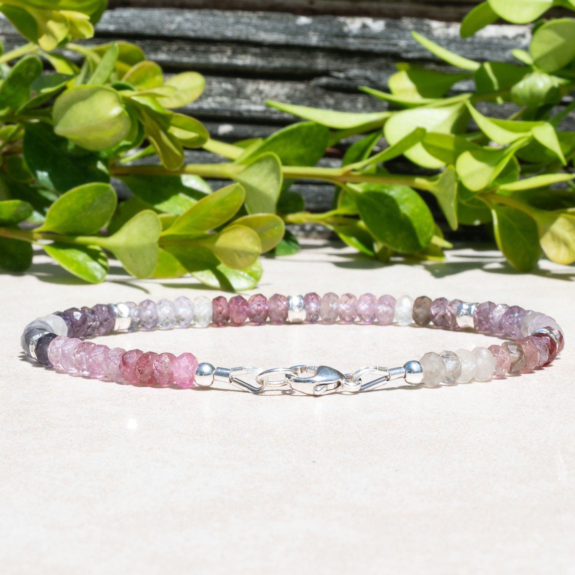 Multi Spinel gemstone Beaded Bracelet with Sterling Silver. 