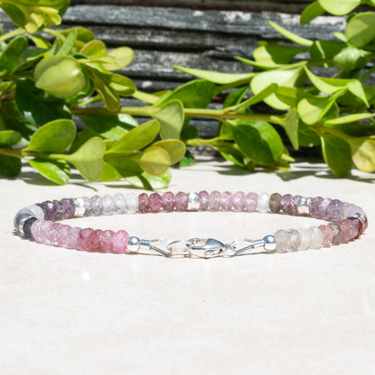 Multi Spinel gemstone Beaded Bracelet with Sterling Silver. 