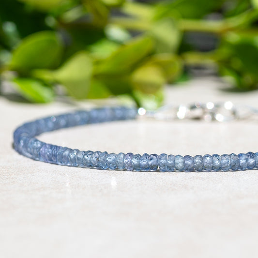 Minimalist Blue Sapphire Gemstone Beaded Bracelet September Birthstone