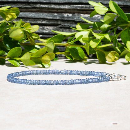 Minimalist Blue Sapphire Gemstone Beaded Bracelet September Birthstone