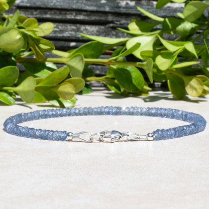 Minimalist Blue Sapphire Gemstone Beaded Bracelet September Birthstone