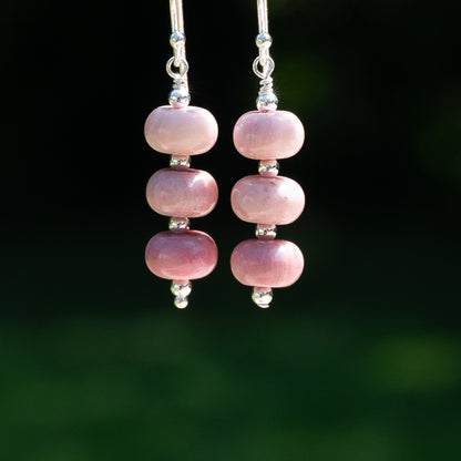 Wood Rhodonite and Sterling Silver Earrings
