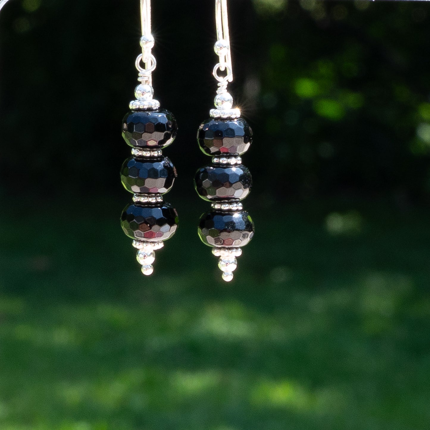 Black Spinel and Sterling Silver Earrings
