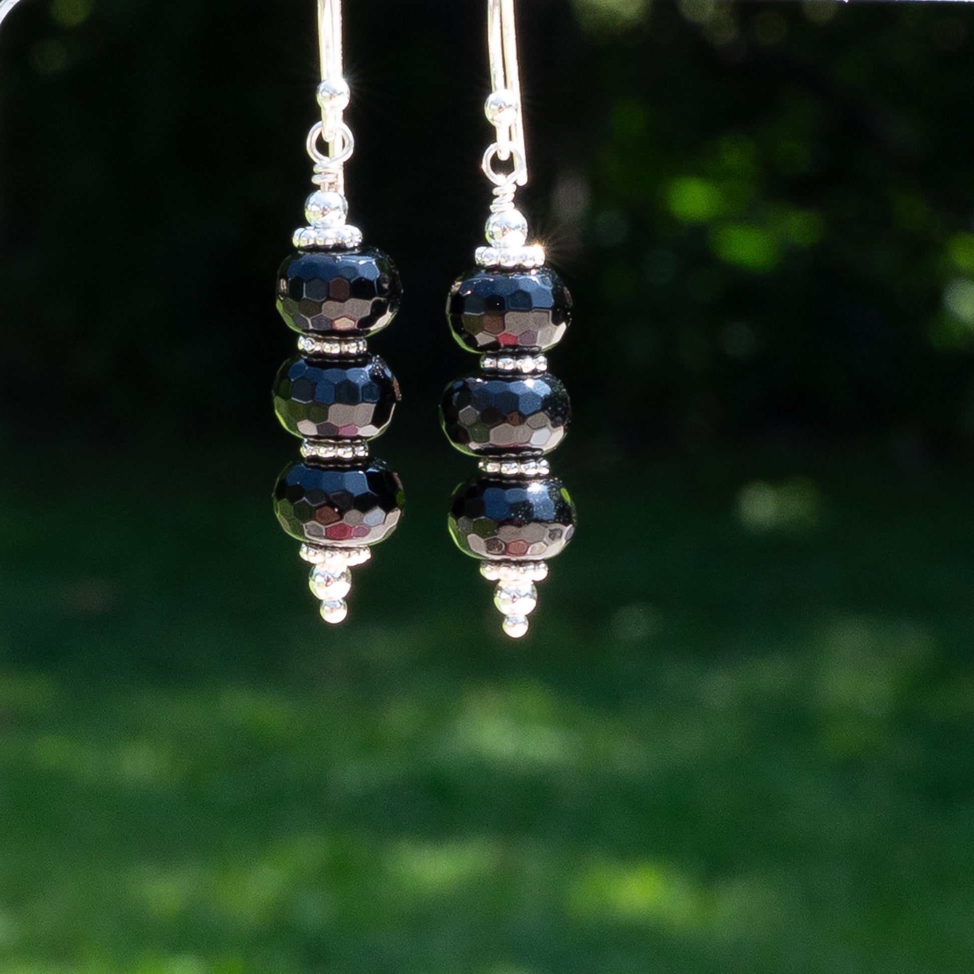 Black Spinel and Sterling Silver Earrings