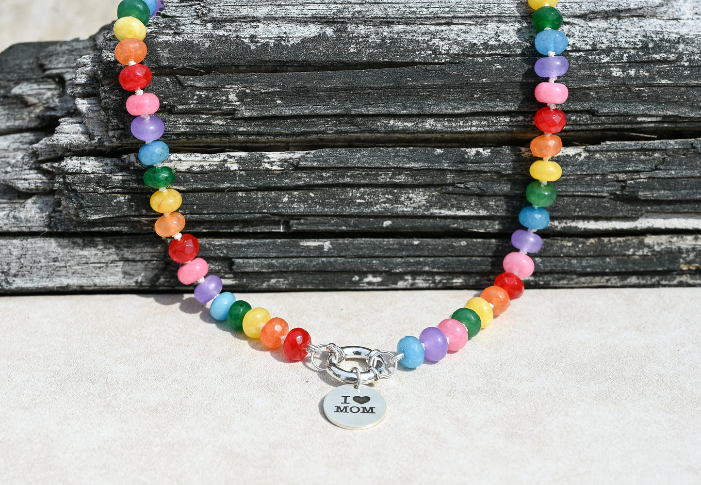 Confetti Rainbow Hand Knotted Necklace with Silver