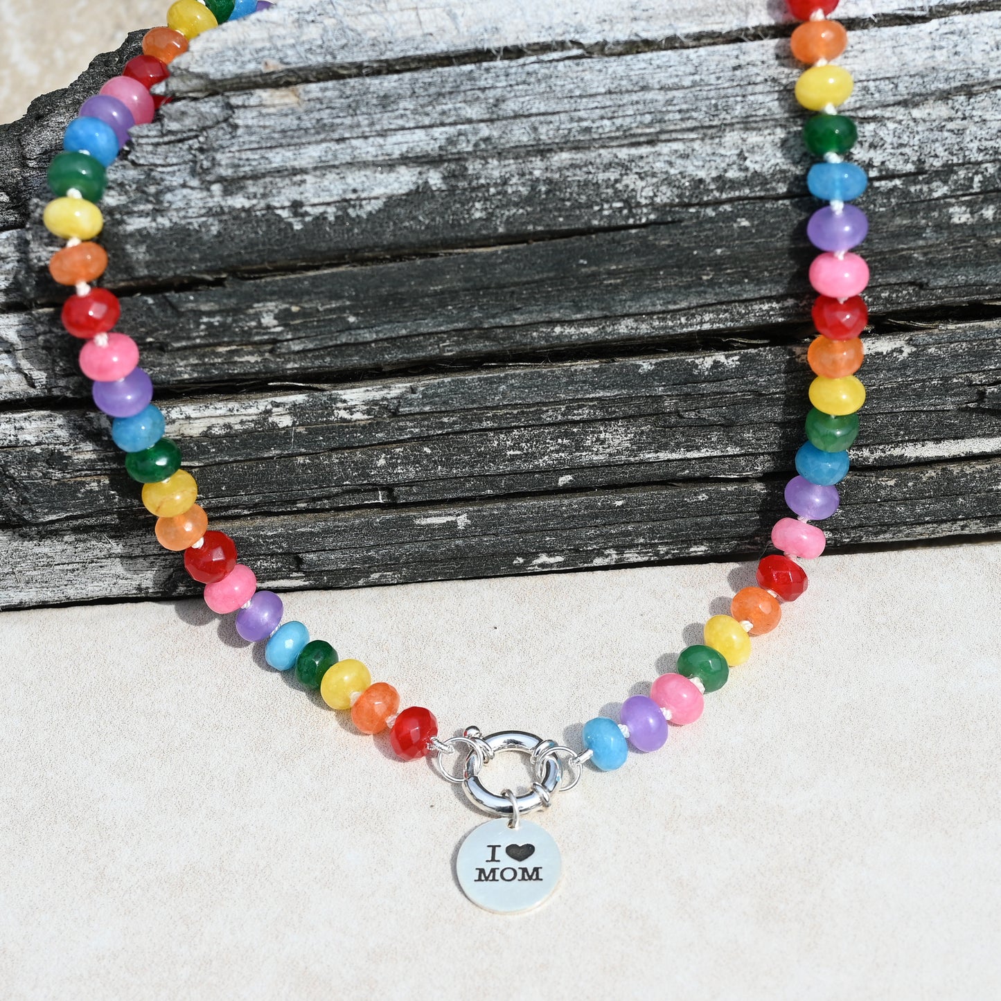 Confetti Rainbow Hand Knotted Necklace with Silver