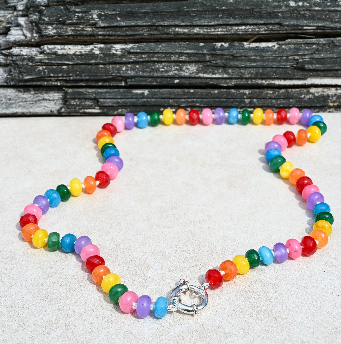 Confetti Rainbow Hand Knotted Necklace with Silver