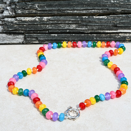 Confetti Rainbow Hand Knotted Necklace with Silver